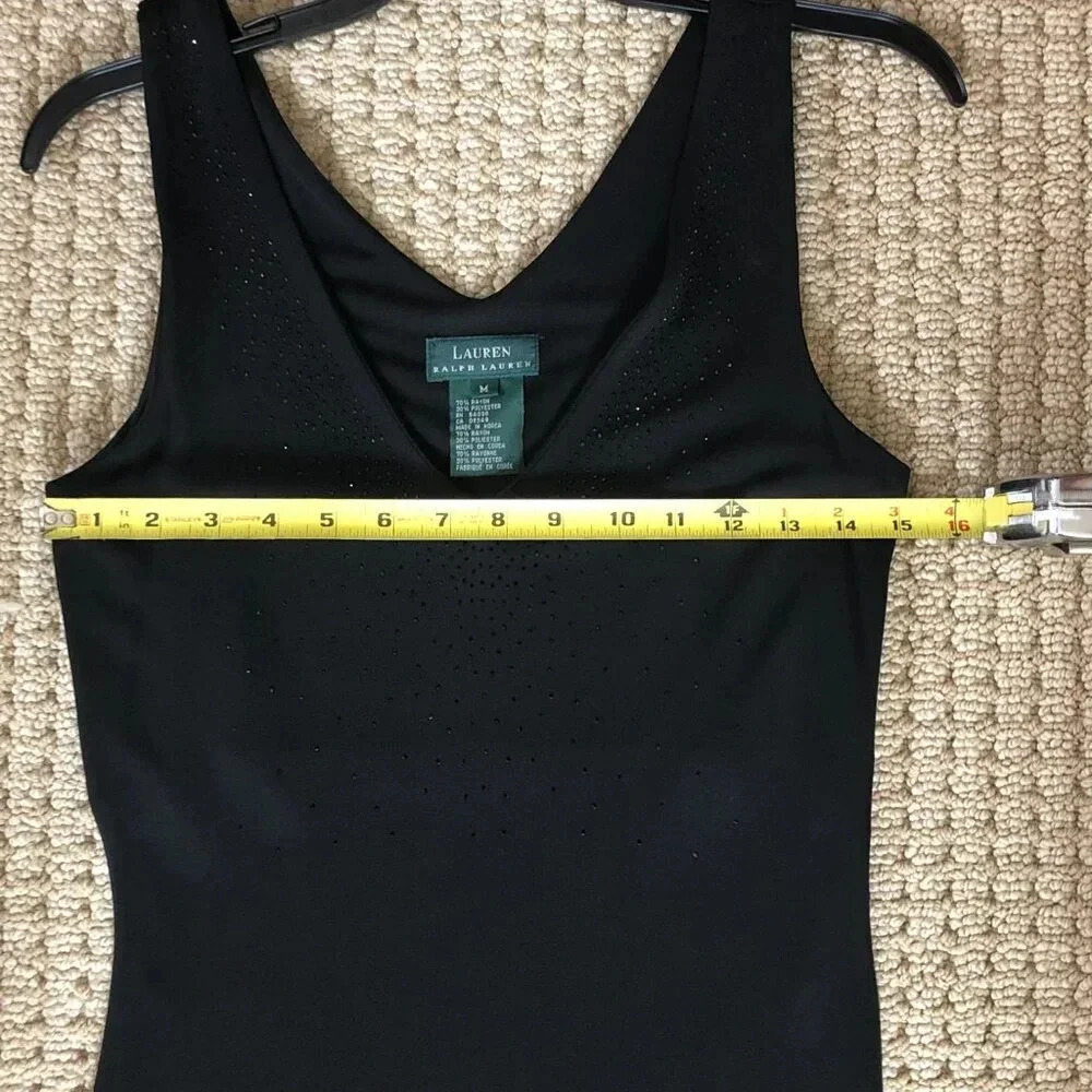 Ralph Lauren Long Black Jersey Dress Embellished with Shiny Pebble, Size M - Picture 6 of 9